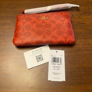 Coach CAQ75 Corner Zip Wristlet In Signature Canvas In Gold/Bold Red